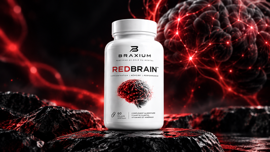 Flacon BRAXIUM REDBRAIN sur fond noir et rouge